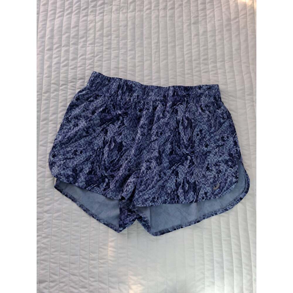 Asics Blue Geometric Printed Running Shorts Women's Medium Fit Great Condition
